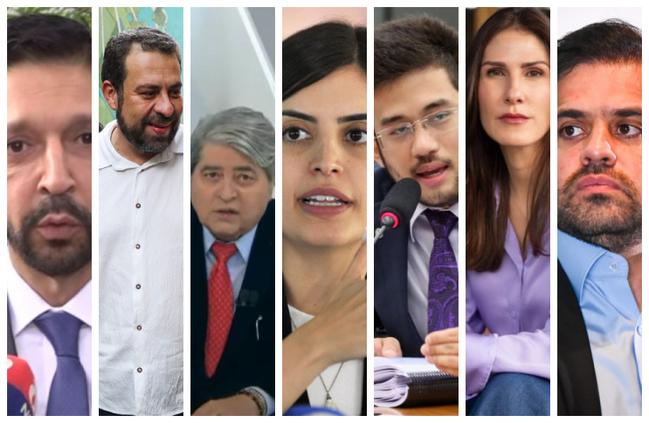 Montagem com sete pré-candidatos à prefeitura de São Paulo