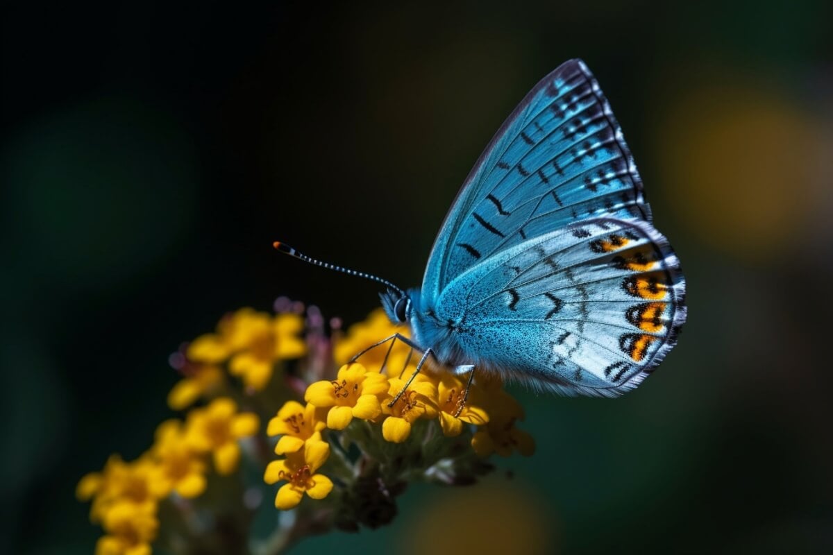 A borboleta mantém o voo solitário, indiferente ao frenesi ao seu redor 