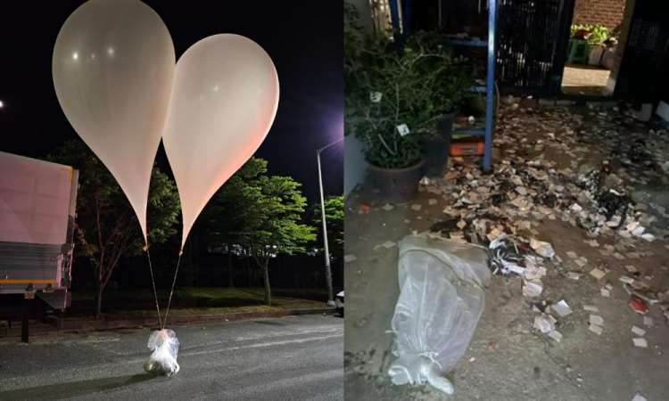Seul (Coreia, República da), 29/05/2024.- Uma foto disponibilizada pelo Estado-Maior Conjunto da Coreia do Sul mostra lixo anteriormente transportado por balões, presumivelmente enviado pela Coreia do Norte, encontrado em Seul, Coreia do Sul, 29 de maio 2024. Cerca de 90 desses balões foram descobertos até agora, segundo fontes militares e policiais, acrescentando que continham lixo e outros resíduos.