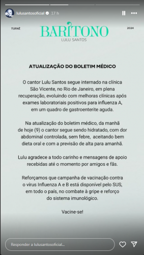 Lulu Santos boletim médico
