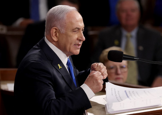 WASHINGTON, DC - 24 DE JULHO: O primeiro-ministro israelense Benjamin Netanyahu discursa em uma reunião conjunta do Congresso