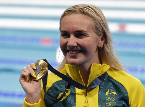 A medalhista de bronze Katie Ledecky dos EUA,