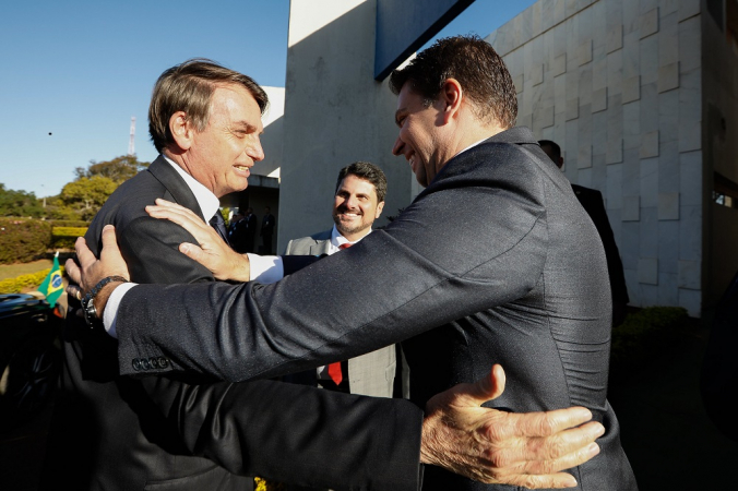 Presidente da República, Jair Bolsonaro é recebido pelo Delegado, Alexandre Ramagem Rodrigues