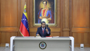 O presidente da Venezuela, Nicolás Maduro, fala durante uma coletiva de imprensa nesta quarta-feira, no Palácio de Miraflores