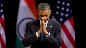 O presidente americano, Barack Obama, durante evento no Siri Fort Auditorium, em Nova Deli, na Índia