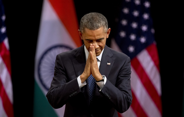 O presidente americano, Barack Obama, durante evento no Siri Fort Auditorium, em Nova Deli, na Índia