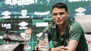 Thiago Silva em coletiva de imprensa nesta sexta-feira (19) no CT do Fluminense