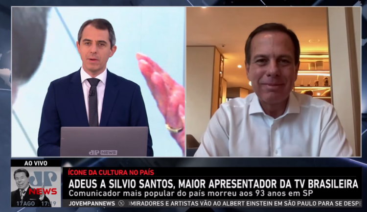 O ex-governador João Doria dá entrevista à Jovem Pan News sobre sua amizade com Silvio Santos