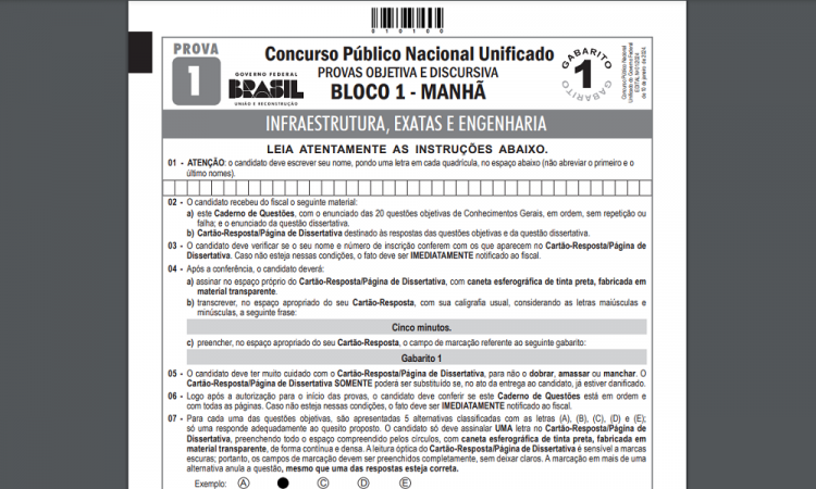 Prova 1 do Concurso Nacional Unificado