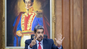 O presidente da Venezuela, Nicolás Maduro, fala durante uma coletiva de imprensa