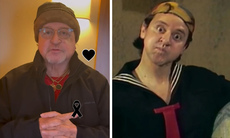 Montagem com a homenagem de Quico à esquerda e ele como o personagem à direita