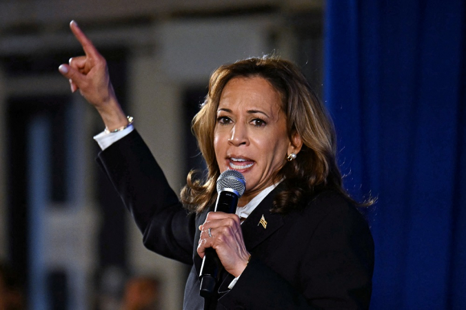 US Vice President and Democratic presidential candidate Kamala Harris speaks at a watch party after a presidential debate with former US President and Republican presidential candidate Donald Trump at the Cherry Street Pier in Philadelphia, Pennsylvania, on September 10, 2024. (Photo by Jim WATSON / AFP)