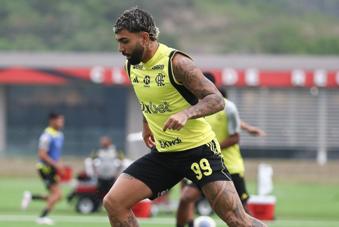 O atacante Gabigol em treino do Flamengo