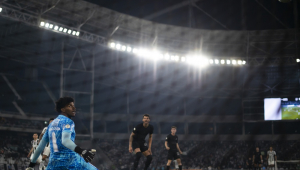 Hugo Souza goleiro do Corinthians, vê a bola chutada por Almada entrar após desvio