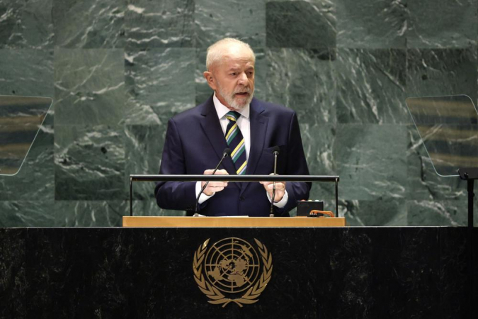 O presidente do Brasil, Luiz Inácio Lula da Silva, discursa durante o Debate Geral da 79ª sessão da Assembleia Geral das Nações Unidas na sede da ONU