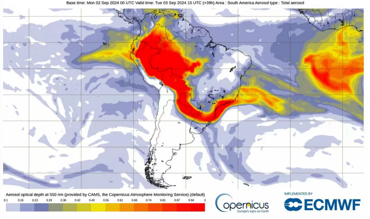 Imagem de satélite divulgada pelo Copernicus,