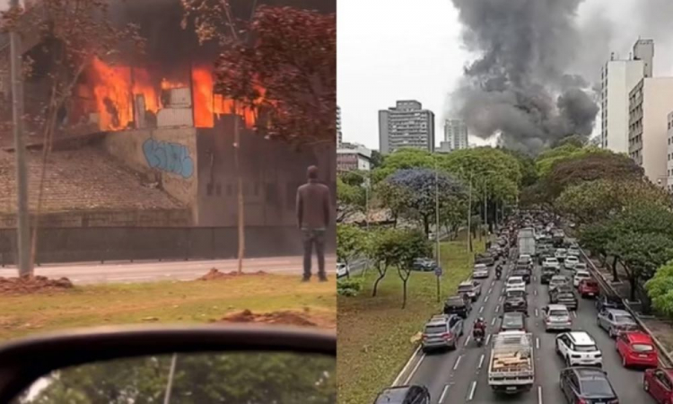 Incêndio em viaduto no bairro da Liberdade interrompe tráfego na Avenida 23 de Maio