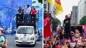 Montagem com carreata de Nunes e passeata de Boulos