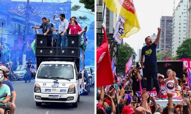 Montagem com carreata de Nunes e passeata de Boulos