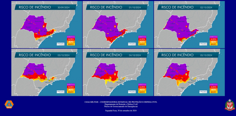 Defesa Civil de São Paulo alerta para risco de queimadas até quarta