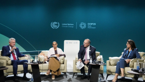 A ministra Marina Silva e o vice-presidente Geraldo Alckmin participam da COP29, em Baku, no Azerbaijão