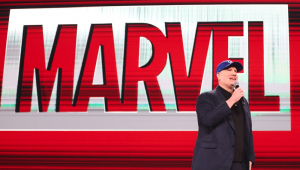 Kevin Feige, presidente da Marvel Studios, fala durante o segundo dia do D23 Brasil