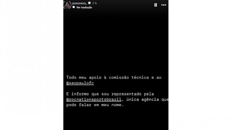 Stories de INstagram do jogador Moreira