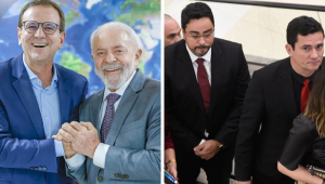 Montagem com Lula e Paes à esquerda, Moro e Bretas à direita