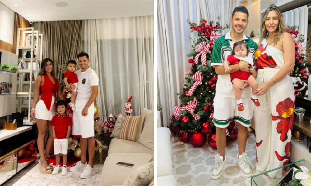 Ángel Romero (à esq.), do Corinthians, e Óscar Romero, do Botafogo, postaram fotos de suas famílias no Natal; gêmeos compartilham mesmo perfil no Instagram