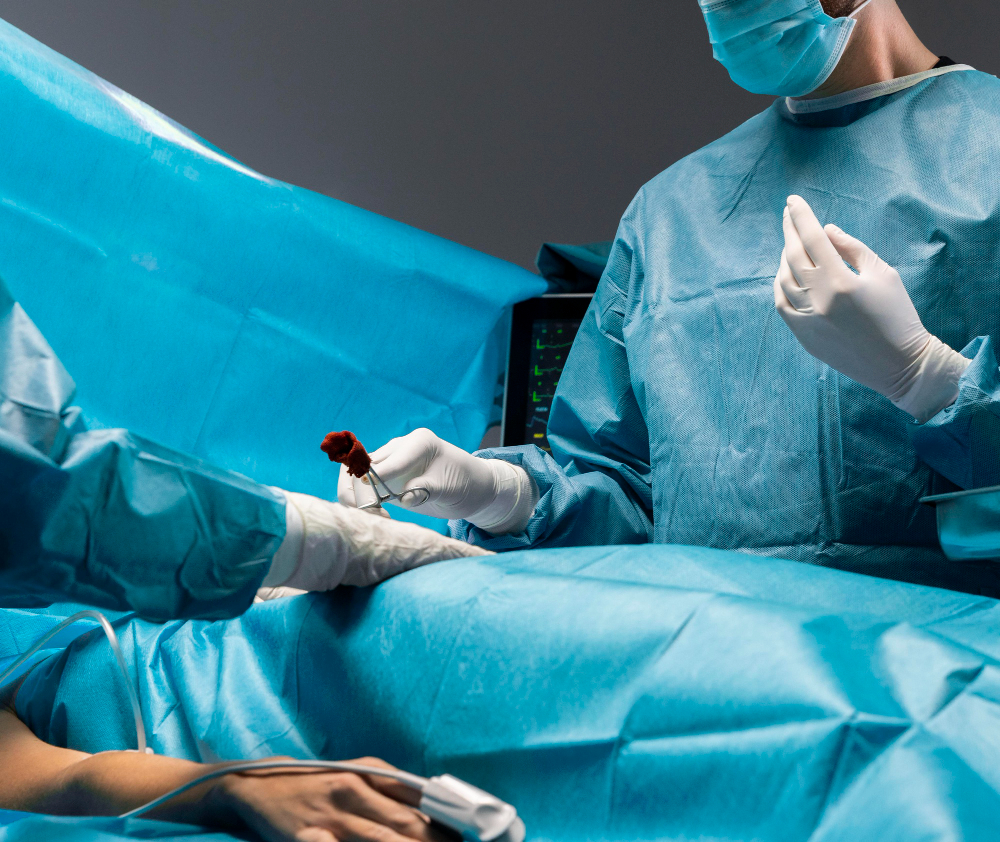 Médicos em sala de cirurgia