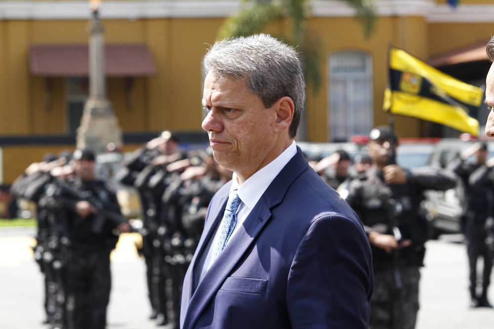 O governador de São Paulo, Tarcísio de Freitas (Republicanos), participa do ato comemorativo do 54º aniversário da criação das Rondas Ostensivas Tobias Aguiar (ROTA)