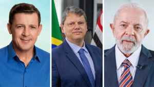 Orlando Morando (prefeito de São Bernardo), Tarcísio de Freitas (governador de São Paulo) e Lula (presidente da República)