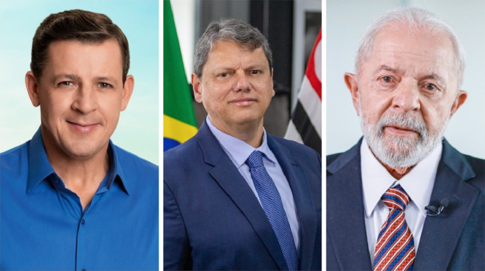 Orlando Morando (prefeito de São Bernardo), Tarcísio de Freitas (governador de São Paulo) e Lula (presidente da República)