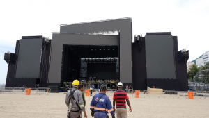 Montagem do palco de Réveillon em Copacabana, nesta sexta-feira (27)