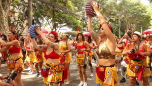 Foliões se divertem no desfile do Bloco Filhos de Gil, que homenageia o cantor baiano Gilberto Gil