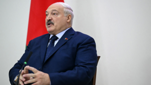 Belarusian President and presidential candidate Alexander Lukashenko meets with the media after voting in Belarus' presidential election in the capital Minsk on January 26, 2025.