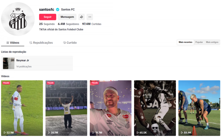 Efeito Neymar? Santos dispara em audiência no TikTok após contratação do craque