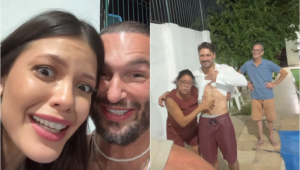 Delma paga promessa e beija tanquinho do namorado de Vitória Strada, Daniel Rocha