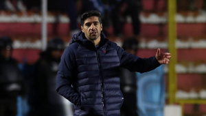 O técnico Abel Ferreira, da SE Palmeiras, em jogo contra a equipe do Bolívar, durante partida válida pela fase de grupos, da Copa Libertadores