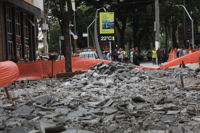 Obras de revitalização no centro histórico de São Paulo, na região da Rua Direita com a XV de Novembro, na zona central da cidade