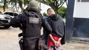 Agente do GOE conduz suspeito preso na Operação Cyberconnect