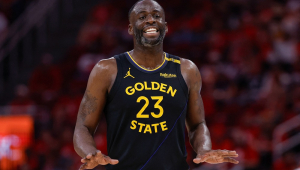 Draymond Green (#23), do Golden State Warriors, reage durante o segundo tempo contra o Houston Rockets