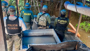 Ibama, PF e Funai atuam em conjunto no combate ao garimpo ilegal no Rio Jandiatuba (AM)