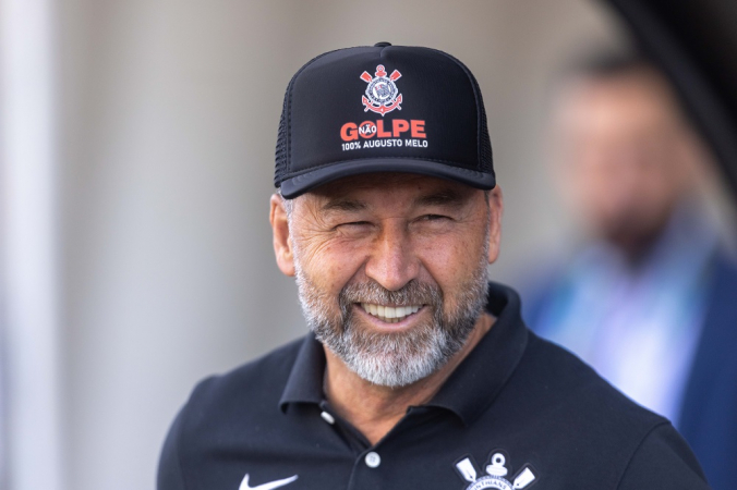 O presidente do Corinthians, Augusto Melo, durante partida na Arena Neo Química, em Itaquera