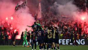 Jogadores do PSG comemoram a vitória na final da Liga dos Campeões