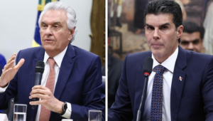 Ronaldo Caiado e Helder Barbalho durante a discussão da PEC da Segurança na comissão sobre o tema na Câmara dos Deputados