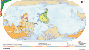 Mapa-múndi invertido divulgado pelo IBGE com o Brasil no centro