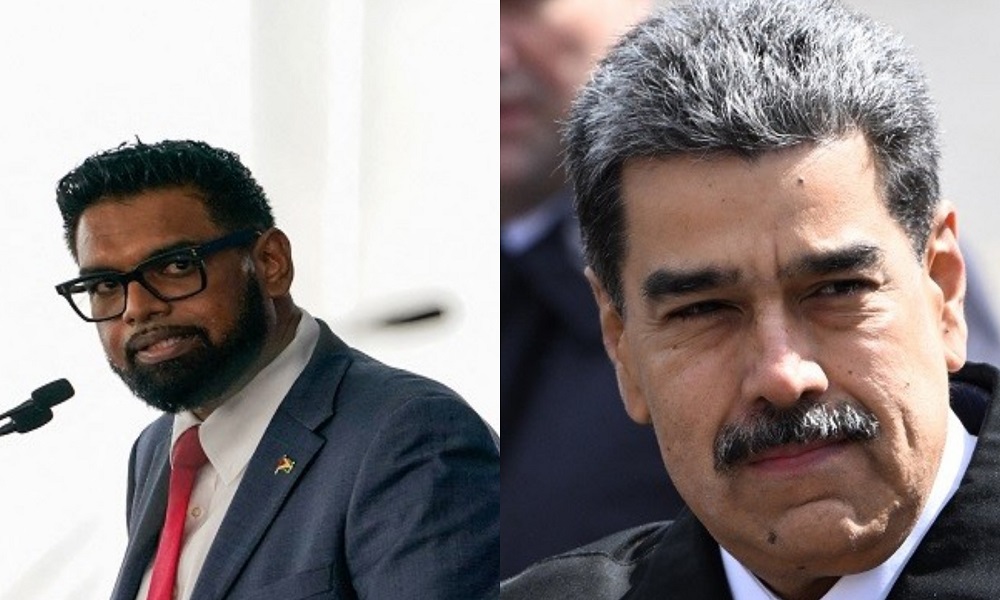 Presidente da Guiana, Irfaan Ali, e presidente da Venezuela, Nicolás Maduro