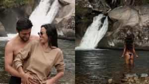 Yanna Lavigne compartilha fotos em cachoeira