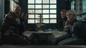 Wyatt Russell, David Harbour, Hannah John-Kamen e Florence Pugh em cena de "Thunderbolts"